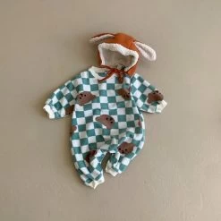 Teddy Checkered Romper | Teal