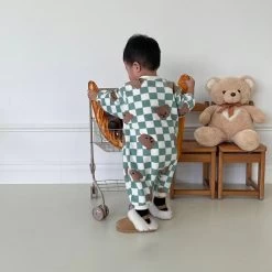 Teddy Checkered Romper | Beige -Mini Moments Shop 13A8C630 3737 465D B408 7DBC40C3B221