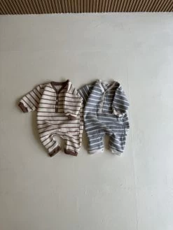 Striped Button Romper | Grey -Mini Moments Shop 2B326034 DB84 4EB3 BE65 CE851F4EA067