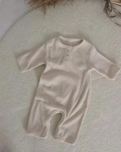 Baby Ribbed Button Romper | Milk