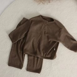 Kid's Ribbed Button Set | Brown