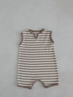 Baby Striped Waffle Romper | Brown