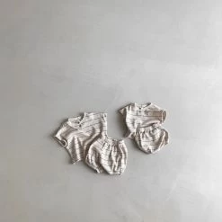 Baby Striped Waffle Set - Beige