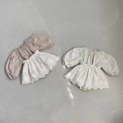 Marie Dotted Romper + Eyelet Skirt - Ivory