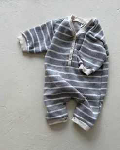 Striped Button Romper | Grey