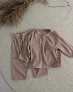 Kid's Ribbed Button Set | Pink