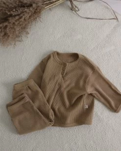 Kid's Ribbed Button Set | Beige