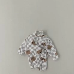 Teddy Gingham Fleece Set | Beige