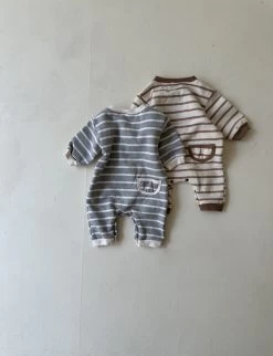 Striped Button Romper | Beige -Mini Moments Shop D52CA61B 9A9D 451E B3CB 4921E045297F