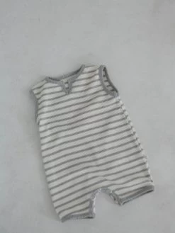 Baby Striped Waffle Romper | Grey