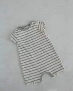 Lettuce Trim Waffle Romper | Grey