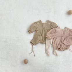 Harmony Romper + Bonnet - Beige -Mini Moments Shop image 30e613a9 7f6b 4b9d b7a6 fc853aea0e18