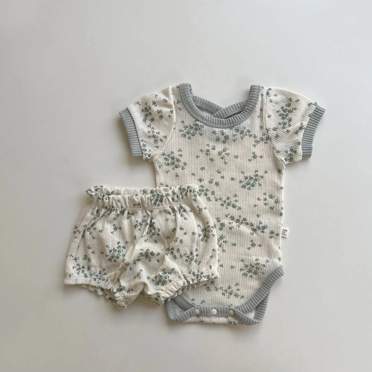 Baby Pointelle Bodysuit Set - Mint 2 Baby Pointelle Bodysuit Set - Mint - Image 2