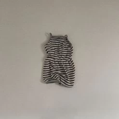 Striped Waffle Romper - Charcoal