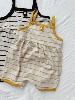 Striped Button Playsuit - Yellow