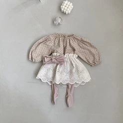Marie Dotted Romper + Eyelet Skirt - Beige